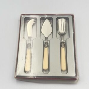 Vintage Inox 18/10 Italy Napoleon Ivory Appetizer Cheese Serving Set 3‎ Pc. New